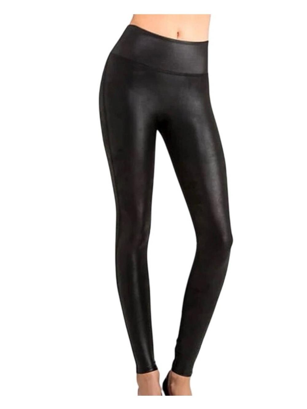 Spanx Faux Leather Leggings Black High Rise Skinny S Shaping Coated